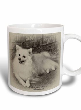 Milas Art Dogs Eskimo Dog可爱狗狗素描马克杯 宠物包邮咖啡杯