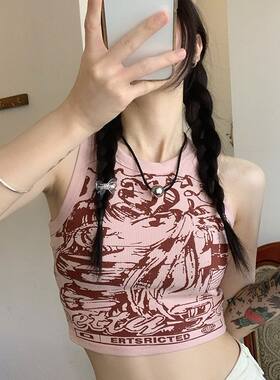 美式复古工字小背心吊带女夏季甜辣外穿粉色辣妹无袖短款运动上衣