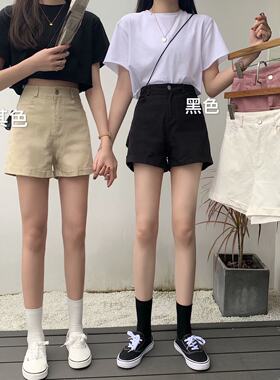 夏季新款韩版时尚高腰卷边宽松阔腿热裤子学生显瘦百搭休闲短裤女