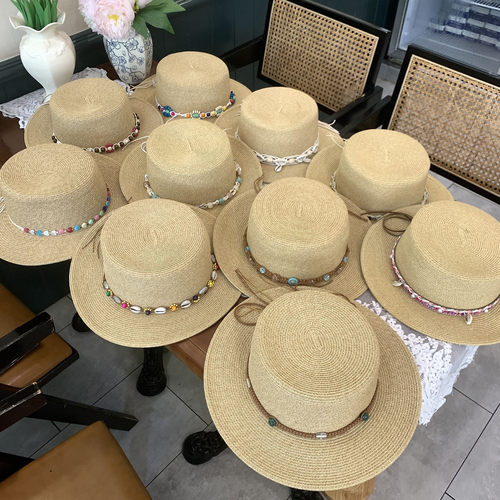 草帽女法式平顶礼帽夏日出游海边度假防晒遮阳帽百搭新款平檐时尚