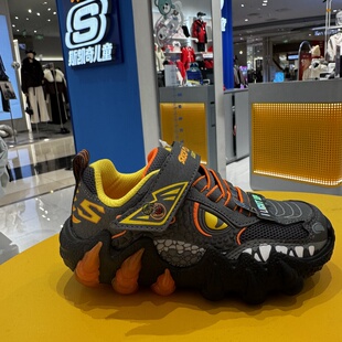 Skechers斯凯奇儿童恐龙怪兽闪灯鞋童趣炫酷魔术贴老爹鞋400121L