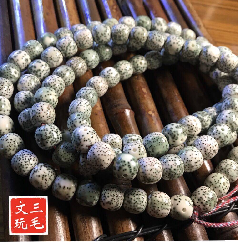 海南原生态阴皮星月菩提子圆珠桶珠干磨0脱脂毛感料绿皮佛珠手串