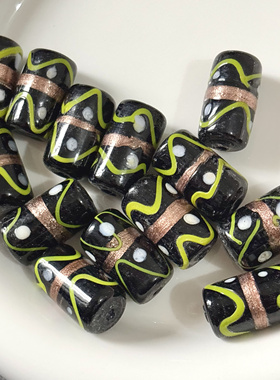 尼泊尔进口琉璃黑色条纹长桶珠21*12.5mm散珠手链散珠diy配件材料