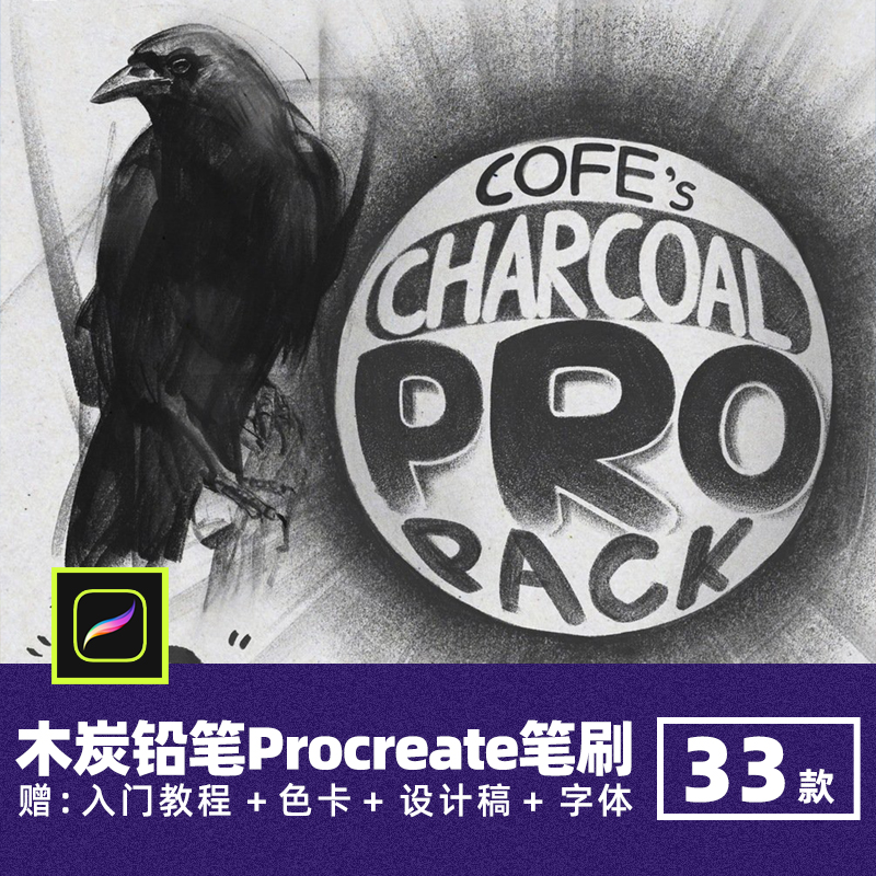 COFE逼真木炭笔纹理Procreate笔刷速写素描铅笔手写字勾线插画笔