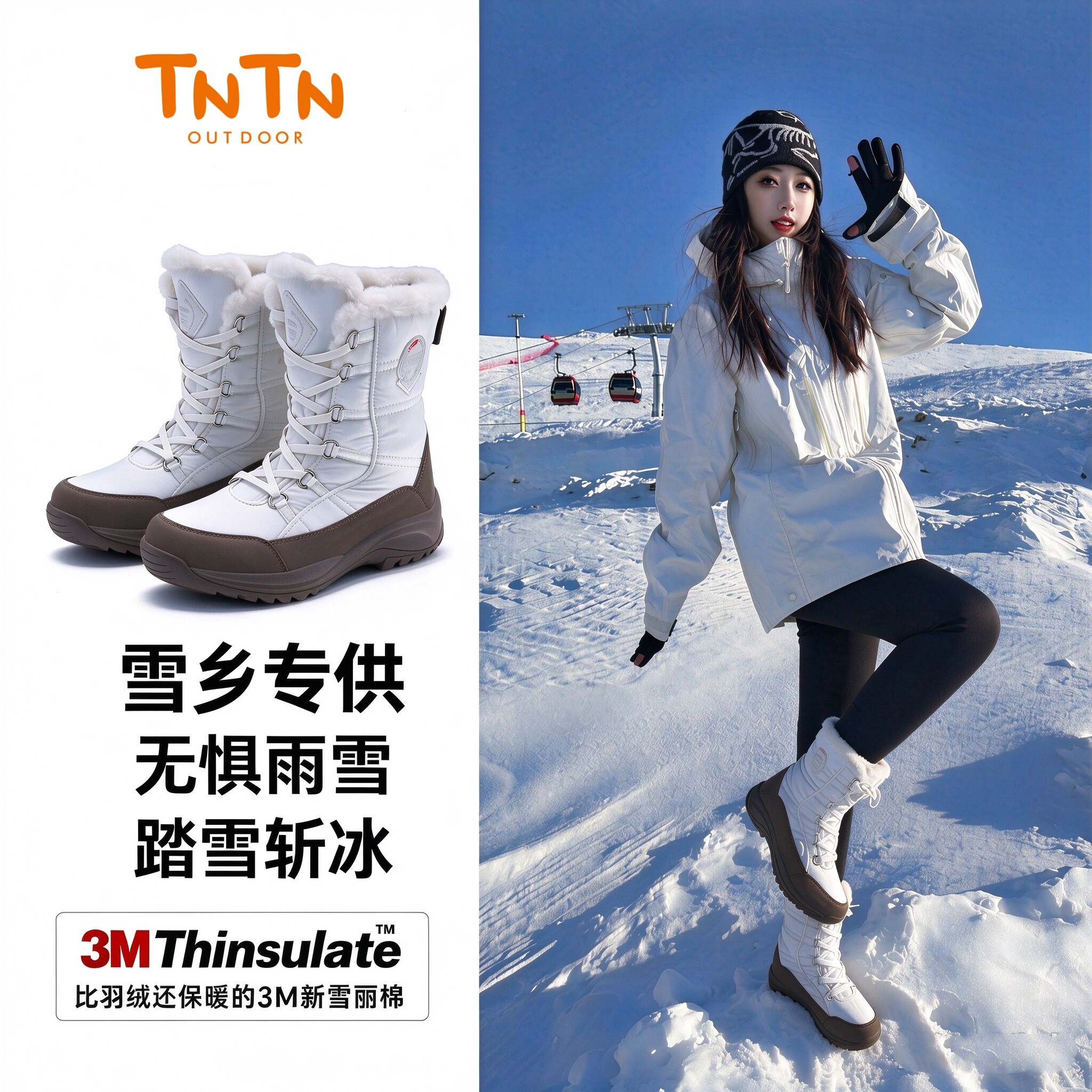TNTN东北防寒哈尔滨加厚底毛3M新雪丽保暖绒男女士雪地靴棉鞋靴子