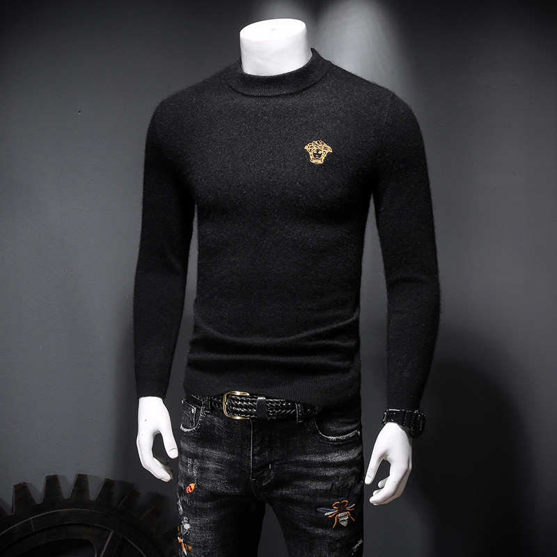 2540冬季新款加厚澳洲山羊绒保暖休闲美杜莎刺绣毛衣P220(M-4XL,男装针织衫/毛衣,钱塘2010-1