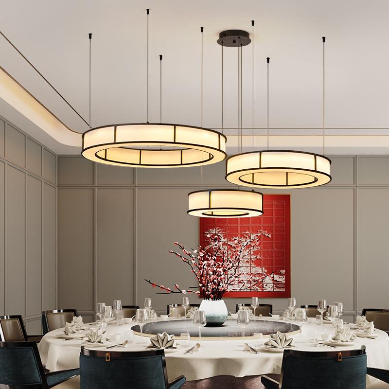 餐吊灯新店中式4773酒茶餐饮包厢宴会厅圆形简约复古布艺室饭厅店
