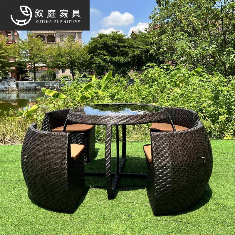 户外院庭民别墅外摆22-8-2-4收纳桌露椅室外花宿园台多功能组合藤