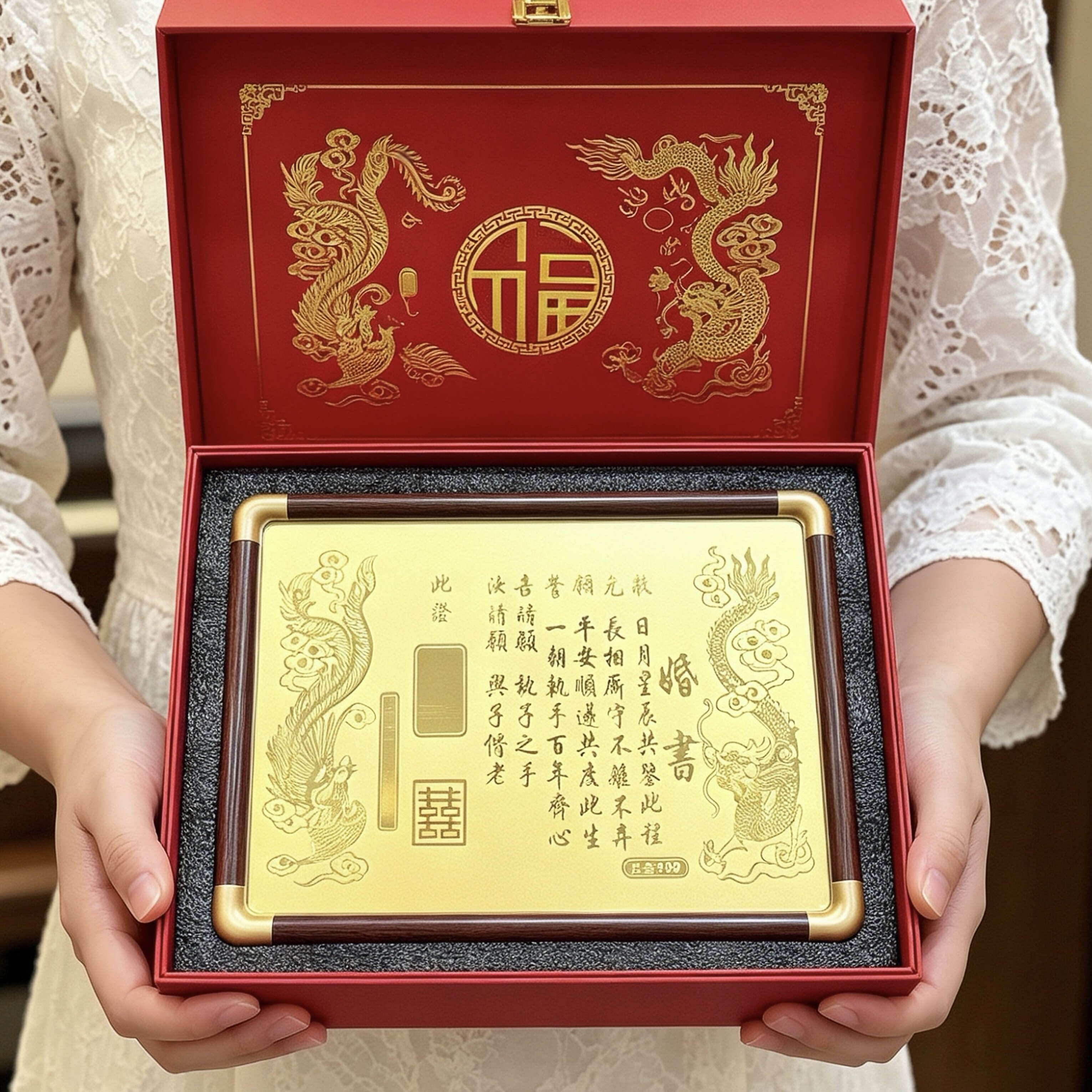 新中式金婚书礼盒订婚聘书摆件纪念结婚礼物新婚礼盒伴手礼套装