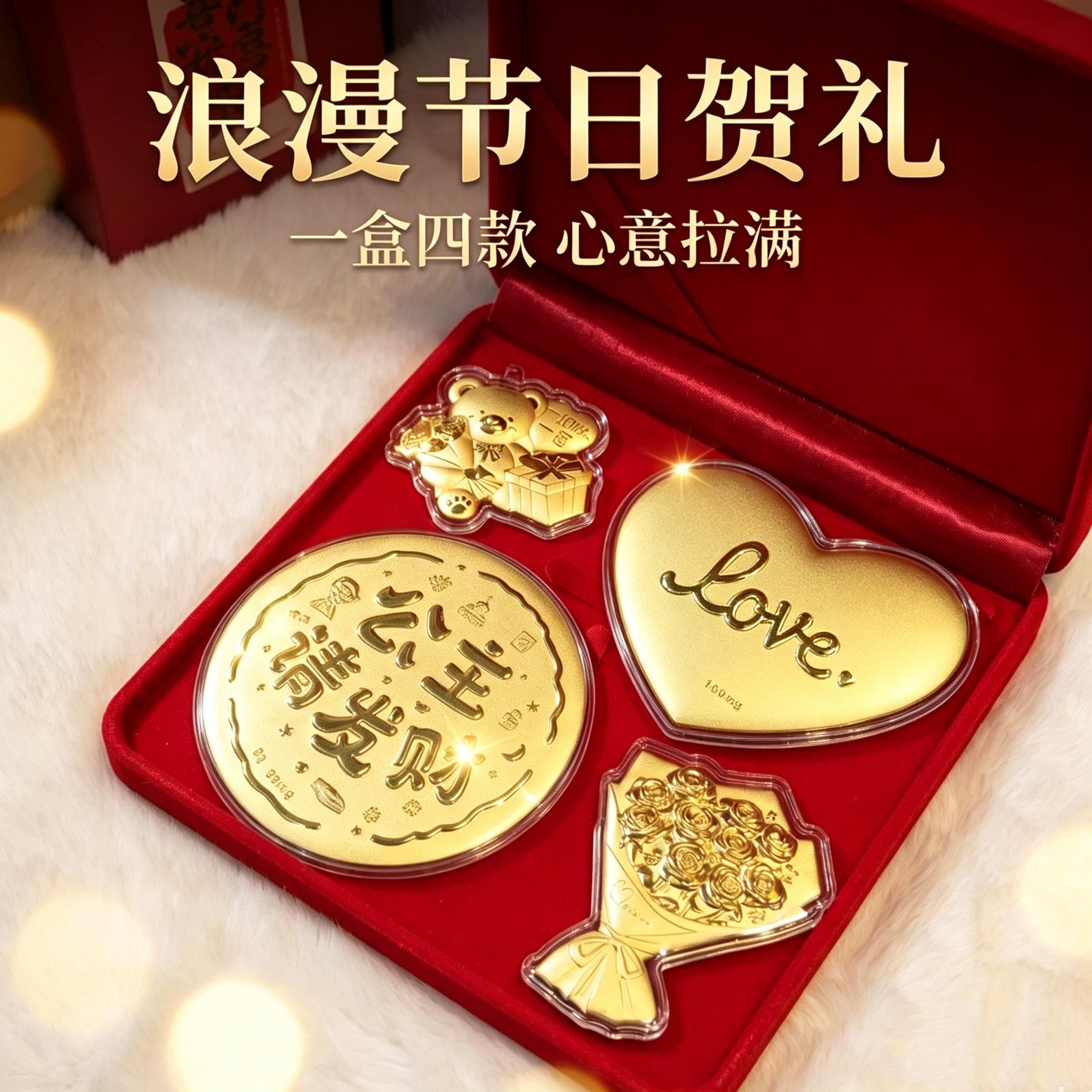 高级999金饼礼盒七夕送老婆520礼物公主请发财结婚伴手礼创意套装