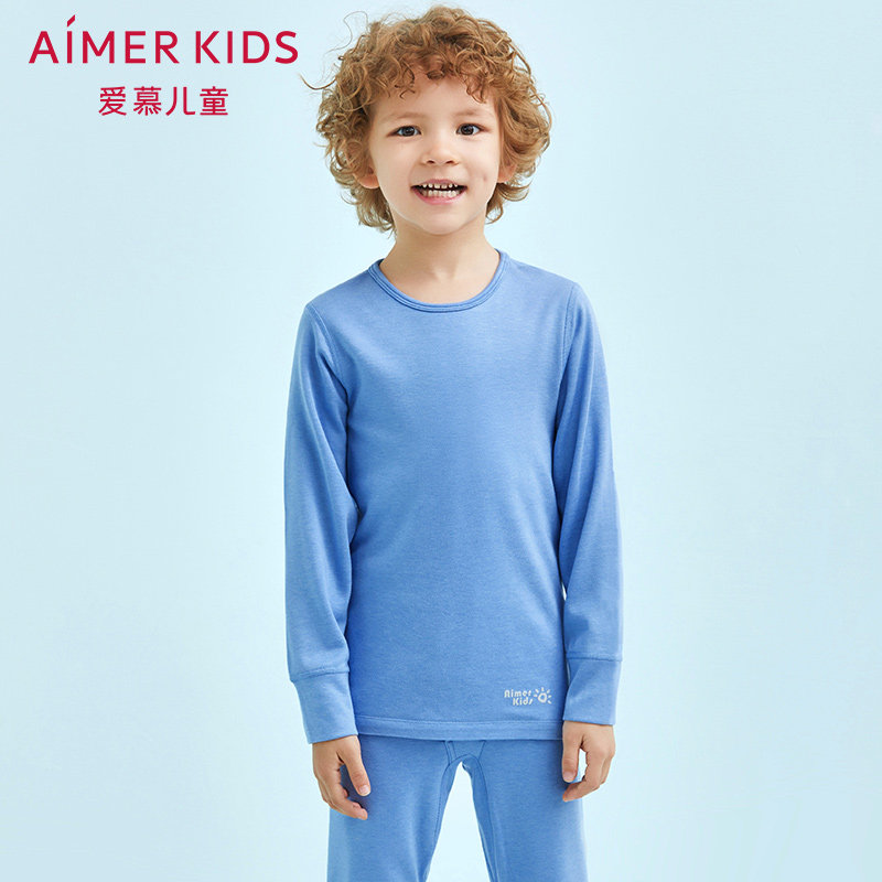 aimer kids爱慕儿童男童暖尚双层圆领长袖打底上衣暖衣AK272P13