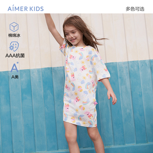 爱慕儿童小猪佩奇联名女童短袖纯棉睡裙24夏季新品凉感落肩家居裙