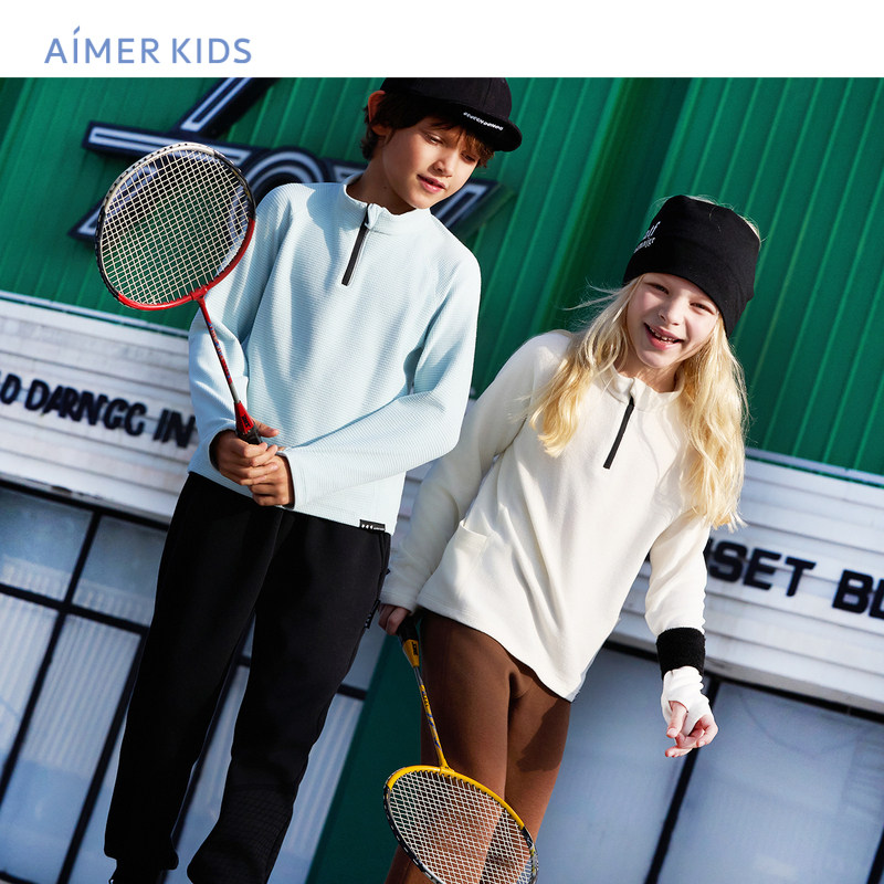 AIMER Kids爱慕儿童男女孩高领保暖衣外穿长袖上衣秋冬厚暖打底