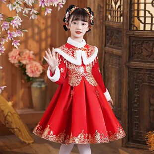 2023新款冬季女童汉服秋冬中国风旗袍儿童古装唐装女孩连衣裙冬装