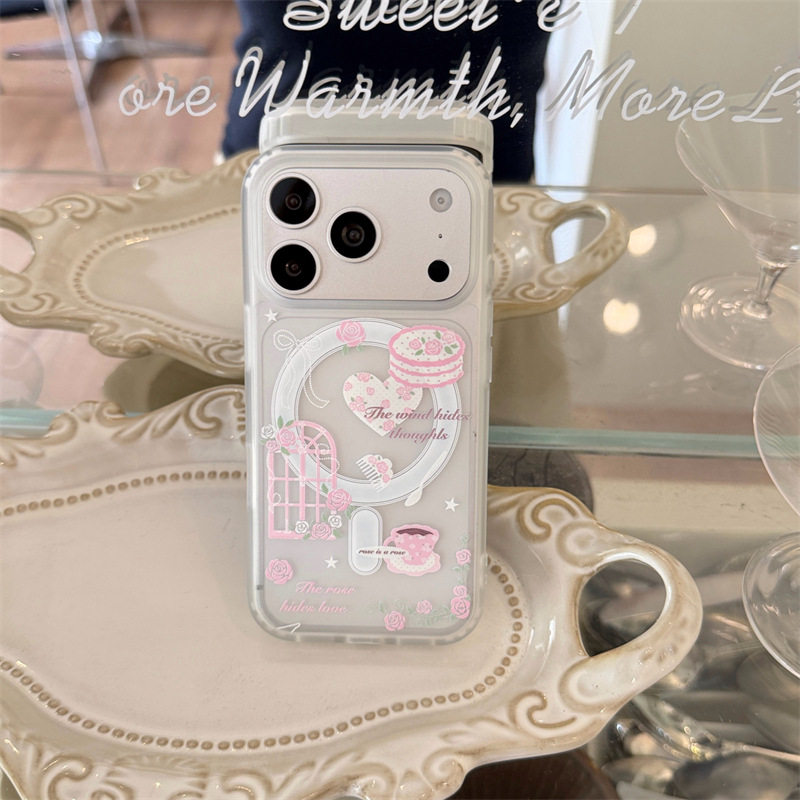 【八囍家】  ins少女心粉色玫瑰iphone18Promax手机壳磁吸支架新款创意苹果17小众16透色15个性防摔不撞