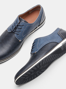 Large men's casual shoes, color blocked leather shoes男皮鞋
