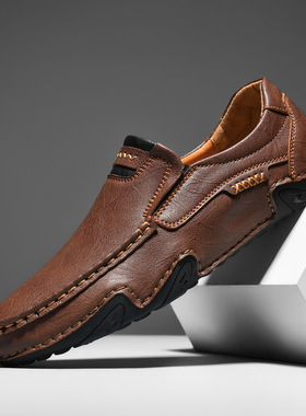 Men's hollowed out handmade stitched low cut leather shoes