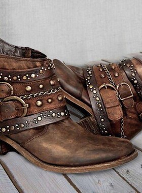 Belt buckle Martin boots women's retro plus size short boots
