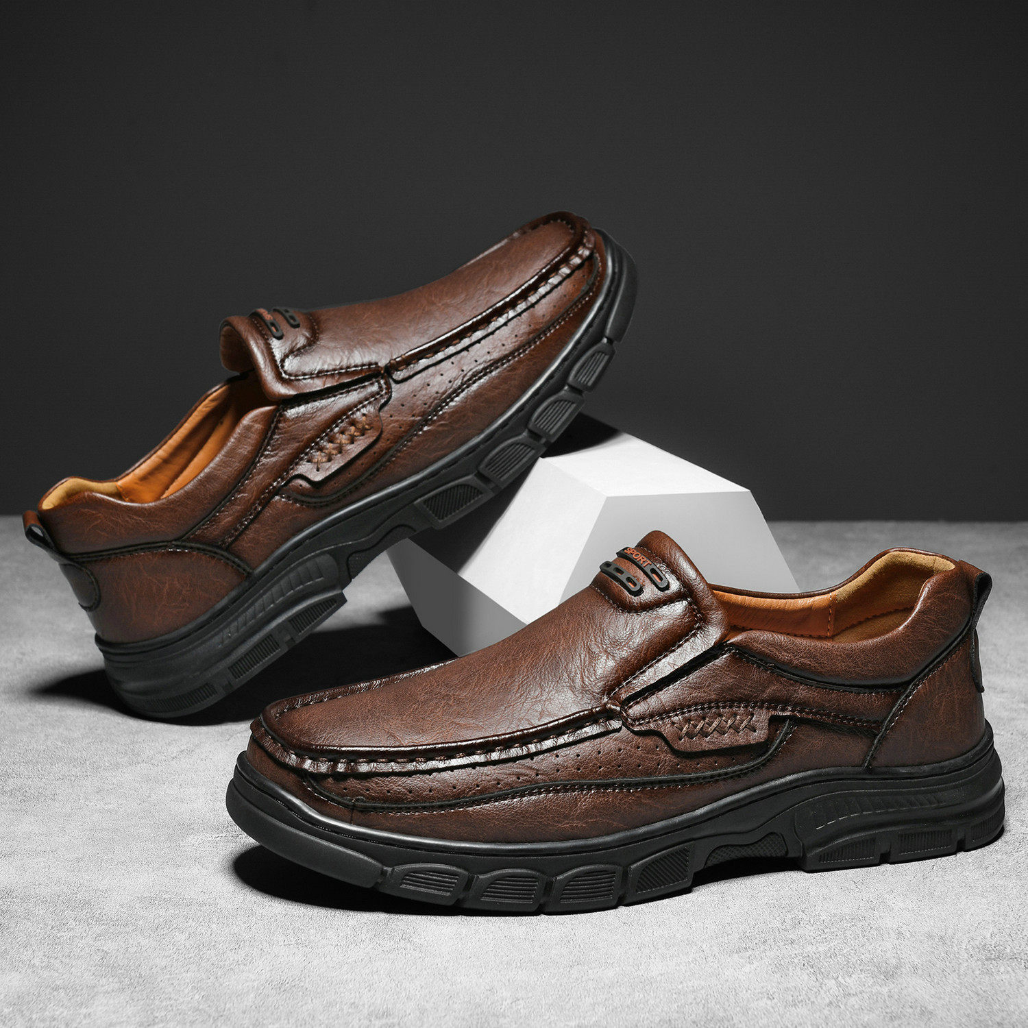 Leather plus size men casual hiking leather shoes男登山皮鞋