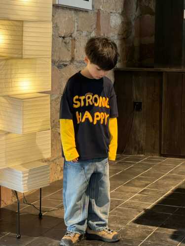 26春装新款儿童日系字母印花短袖T恤男童女童休闲上衣中大童打底