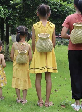 舞蹈旅游竹篓插花茶叶小背篓鱼篓赶海采茶篮子竹编制品汉服古风