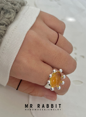 通体铜彩色小螃蟹琉璃戒指