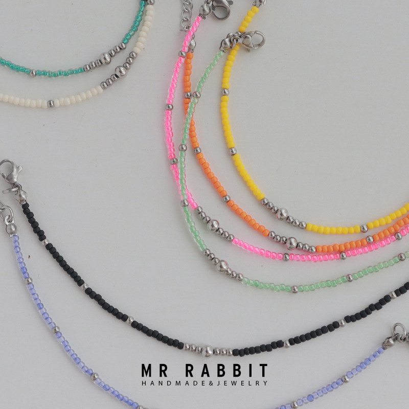 MR RABBIT手工定制荧光粉米珠小串珠钛钢多色手链男女情侣饰品