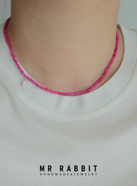 火龙果玫粉色小粒天然石淡水珍珠吊坠项链925银小众ins显白锁骨链