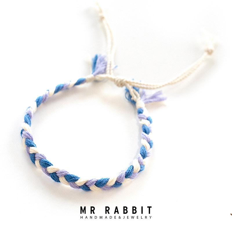 兔子先生手工定制韩国爱豆同款明星iu蓝色编织手链手绳