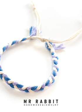 兔子先生手工定制韩国爱豆同款明星IU蓝色编织手链手绳