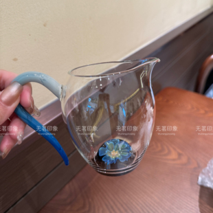 怡然公道杯手工耐热茶具花珠高颜值公道杯茶海高硼硅玻璃功夫套组