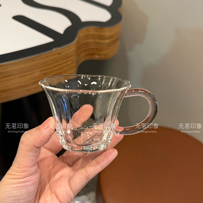 耐热玻璃花口杯花瓣杯高硼硅品杯个人杯品茗杯咖啡杯玻璃品茶茶杯