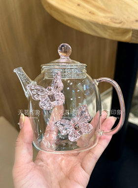 蝴蝶玻璃茶壶高硼硅泡茶壶迷你小号家用花茶壶冷泡壶绿茶壶350ml