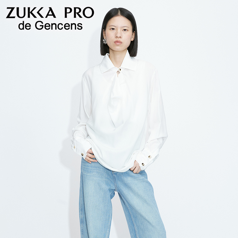 Zukkapro卓卡女装夏季新品通勤百搭长袖立领蝴蝶结简约休闲衬衫