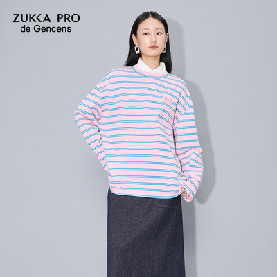ZUKKA PRO卓卡新款女装条纹长袖T恤miu系复古圆领/POLO领宽松上衣