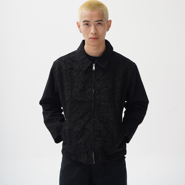 拼接设计感腰果花贴布夹克外套