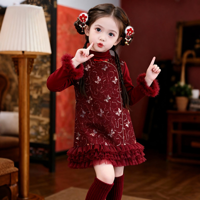 女童新中式连衣裙套装冬季新款