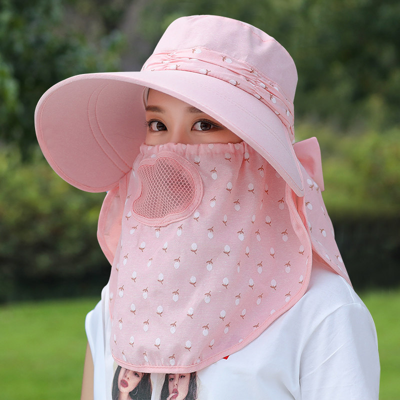 防晒遮阳帽子女夏天韩版百搭户外出游骑车遮脸面罩防紫外线太阳帽