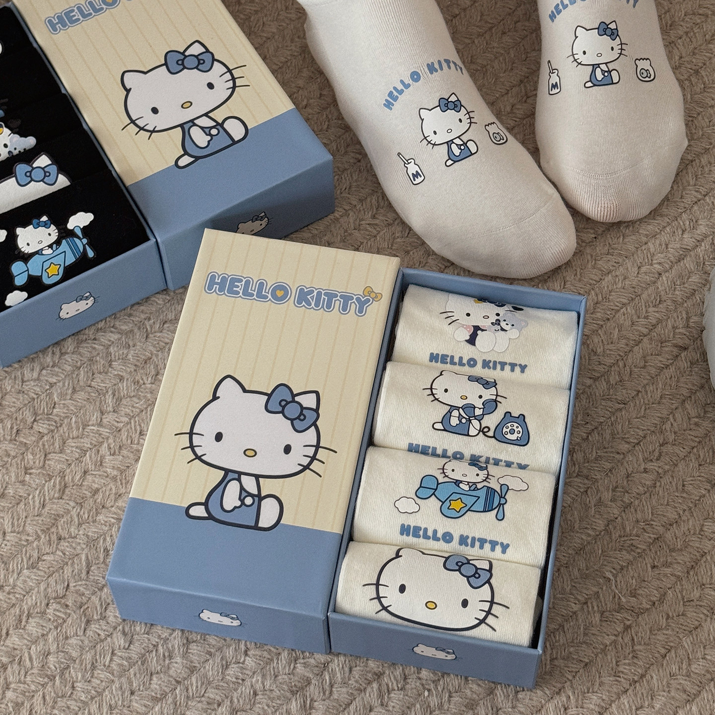 HelloKitty卡通可爱袜子袜女短筒春夏季甜美日系透气短袜礼盒装