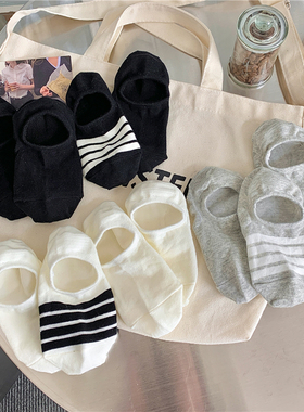 白色袜子女ins潮船袜浅口夏季薄款纯棉吸汗防滑简约百搭条纹隐形