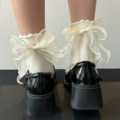 猛男蝴蝶结中筒袜子女送男朋友可爱日系jk蕾丝花边仙女袜抖音同款