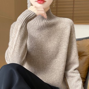 王菲同款加厚半高领100%羊毛衫女秋冬新款宽松慵懒风纯色针织上衣