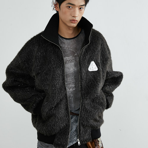 FIRESPIKE毛绒银丝仿皮草夹克