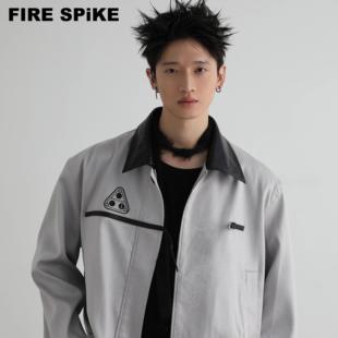 FIRESPIKE火钉“春色银霜”简洁拼接绑带皮扣印花垫肩休闲夹克