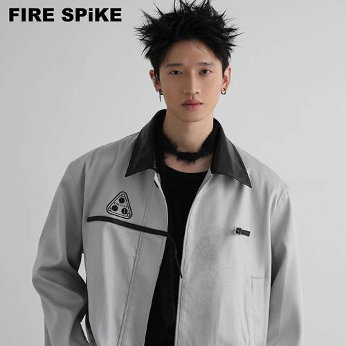 火钉高级古拼接翻领夹克外套