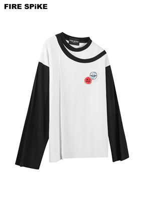 FIRE SPIKE火钉23原创解构领口立体褶间刺绣拼色长袖卫衣