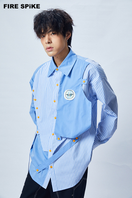FIRESPIKE火钉解构不规则裁片拼接条纹宽松男女同款衬衫