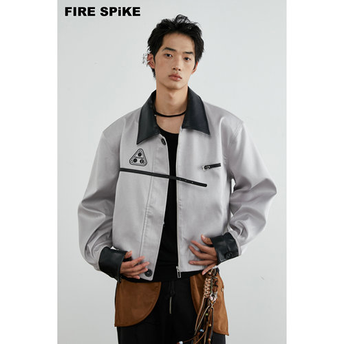 FIRESPIKE火钉“星际银霜”简洁拼接绑带皮扣胶印垫肩休闲夹克