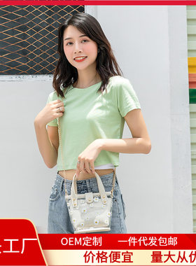 外贸包包女2023新款小菊花百搭手提透明子母果冻包单肩水桶包