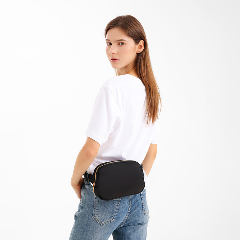简约百搭女士胸包多功能单肩斜挎腰包小清新纺织记忆布皮带手机包